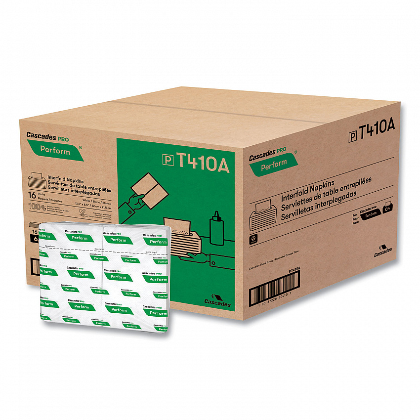 Perform Interfold Napkins, 1-Ply, 12.63 x 8.5, White, 376/Pack, 16 Packs/Carton (T410)