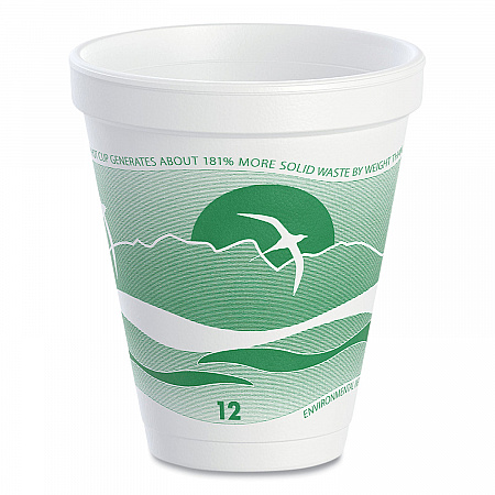 Horizon Hot/Cold Foam Drinking Cups, 12 oz, White/Green, 25/Bag, 40 Bags/Carton (12J16H)