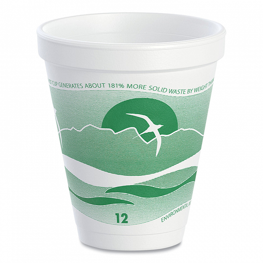 Horizon Hot/Cold Foam Drinking Cups, 12 oz, White/Green, 25/Bag, 40 Bags/Carton (12J16H)