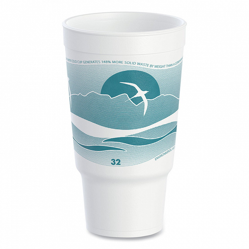 Horizon Hot/Cold Foam Drinking Cups, 32 oz, White/Teal, 16/Bag, 25 Bags/Carton (32AJ20H)