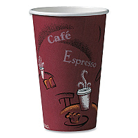 Paper Hot Drink Cups in Bistro Design, 16 oz, Maroon, 50/Pack (316SIPK)