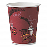 Paper Hot Drink Cups in Bistro Design, 10 oz, Maroon, 50/Pack (370SIPK)