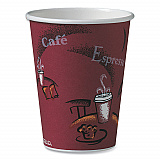 Paper Hot Drink Cups in Bistro Design, 12 oz, Maroon, 50/Pack (412SINPK)