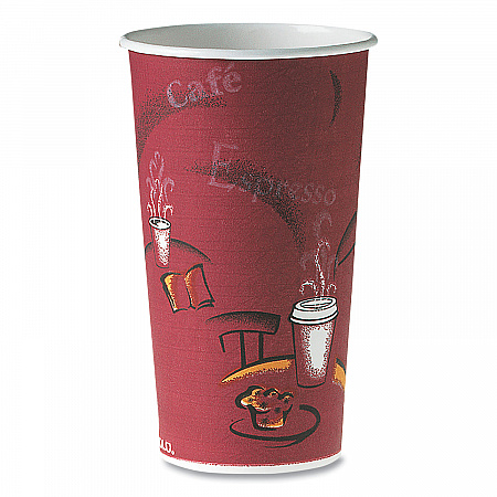 Single-Sided Poly Paper Hot Cups, 20 oz, Bistro Design, 600/Carton (420SI)