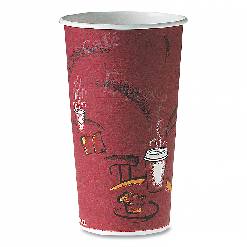 Single-Sided Poly Paper Hot Cups, 20 oz, Bistro Design, 600/Carton (420SI)