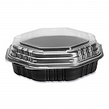OctaView Hinged-Lid Hot Food Containers, 31 oz, 9.55 x 9.1 x 3, Black/Clear, Plastic, 100/Carton (809011PP94)