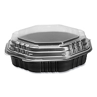 OctaView Hinged-Lid Hot Food Containers, 31 oz, 9.55 x 9.1 x 3, Black/Clear, Plastic, 100/Carton (809011PP94)
