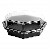 OctaView Hinged-Lid Cold Food Containers, 42 oz, 9.57" x 9.2" x 3.2", Black/Clear, Plastic, 100/Carton (864056AP94)