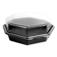 OctaView Hinged-Lid Cold Food Containers, 42 oz, 9.57" x 9.2" x 3.2", Black/Clear, Plastic, 100/Carton (864056AP94)