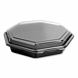 OctaView Hinged-Lid Cold Food Containers, 9.2 x 9.6 x 2, Black/Clear, Plastic, 100/Carton (864057AP94)