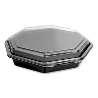 OctaView Hinged-Lid Cold Food Containers, 9.2 x 9.6 x 2, Black/Clear, Plastic, 100/Carton (864057AP94)