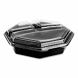 OctaView Hinged-Lid Cold Food Containers, 3 Compartments, 36 oz, 9.57 x 9.2 x 2.4, Black/Clear, Plastic, 100/Carton (864628PS94)
