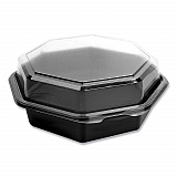 OctaView Hinged-Lid Cold Food Containers, 28 oz, 7.94 x 7.5 x 3.2, Black/Clear, Plastic, 100/Carton (865612PS94)