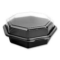 OctaView Hinged-Lid Cold Food Containers, 28 oz, 7.94 x 7.5 x 3.2, Black/Clear, Plastic, 100/Carton (865612PS94)