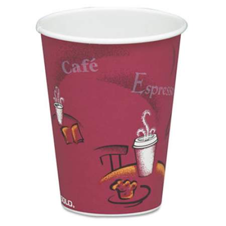 Dart Solo Paper Hot Drink Cups in Bistro Design, 8 oz, Maroon, 50/Pack (378SIPK)