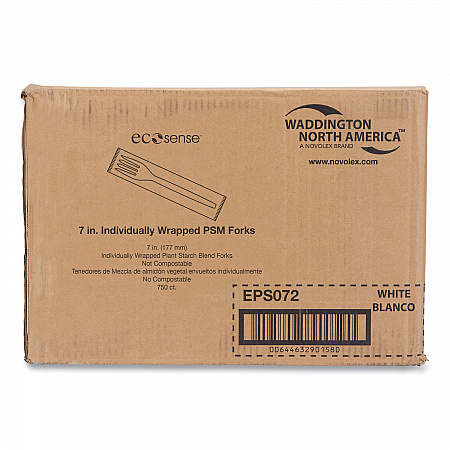 EcoSense Renewable Plant Starch Cutlery, Individually Wrapped, Mediumweight Fork, Plastic, Natural, 750/Carton (EPS072)