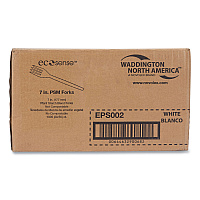 EcoSense Renewable Plant Starch Cutlery, Fork, Plastic, Cream, 50/Pack, 20 Packs/Carton (EPS002)