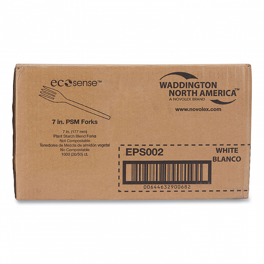 EcoSense Renewable Plant Starch Cutlery, Fork, Plastic, Cream, 50/Pack, 20 Packs/Carton (EPS002)
