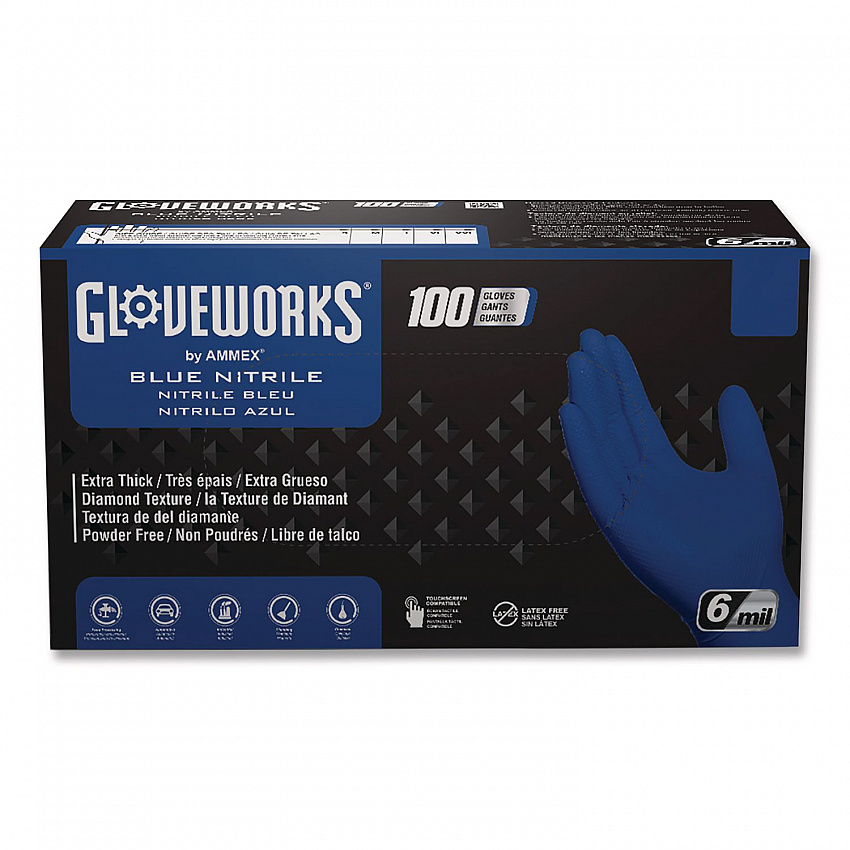 Heavy-Duty Industrial Nitrile Gloves, Powder-Free, XX-Large, 6 mil Thick, 9.5" Long, Royal Blue, 100/Box, 10 Boxes/Carton (GWRBN49100)
