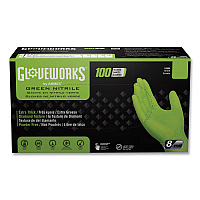 Heavy-Duty Industrial Nitrile Gloves, Powder-Free, Large, 8 mil Thick, 9.5" Long, Green, 100/Box, 10 Boxes/Carton (GWGN46100)