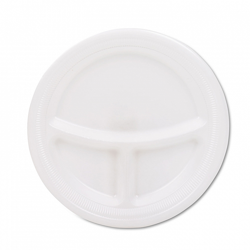 Mediumweight Foam Plates, 3-Compartment Plate, 9" dia, White, 125/Pack (9CPWQRPK)