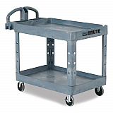 BRUTE Heavy-Duty Ergo Handle Utility Cart, Plastic, Two Shelves, 500 lb Capacity, 25.5" x 44" x 39", Gray (2192464)