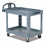BRUTE Heavy-Duty Ergo Handle Utility Cart, Plastic, 2 Shelves, 750 lb Capacity, 26" x 55" x 33.25", Gray (2192463)