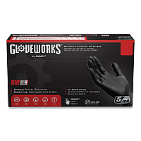 Industrial Nitrile Gloves, Powder-Free, Small, 5 mil (Palm), 6 mil (Fingers), 9.5" Long, Black, 100/Box, 10 Boxes/Carton (GPNB42100CT)