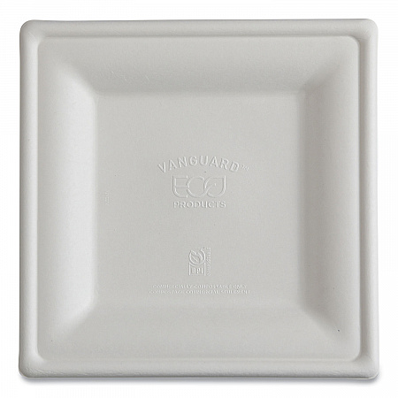 Vanguard Renewable and Compostable Sugarcane Plates, 10 x 10, White, 250/Carton (EPP023NFA)