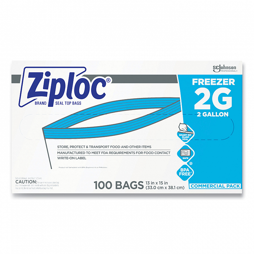 Zipper Freezer Bags, 2 gal, 13" x 15.5", Clear, 100/Carton (682254)