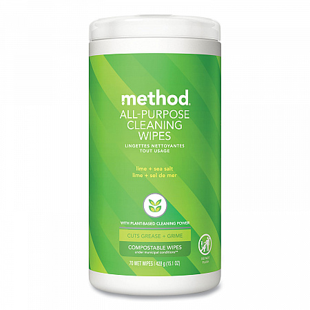All Purpose Cleaning Wipes, 1 Ply, Lime and Sea Salt, White, 70/Canister, 6/Carton (338525)