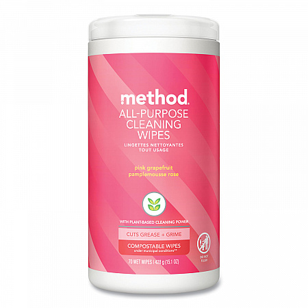 All Purpose Cleaning Wipes, 1 Ply, Pink Grapefruit, White, 70/Canister, 6/Carton (338527)