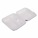 Vanguard Renewable and Compostable Sugarcane Clamshells, 3 Compartments, 8 x 8 x 3, White, 200/Carton (EPHC83NFA)