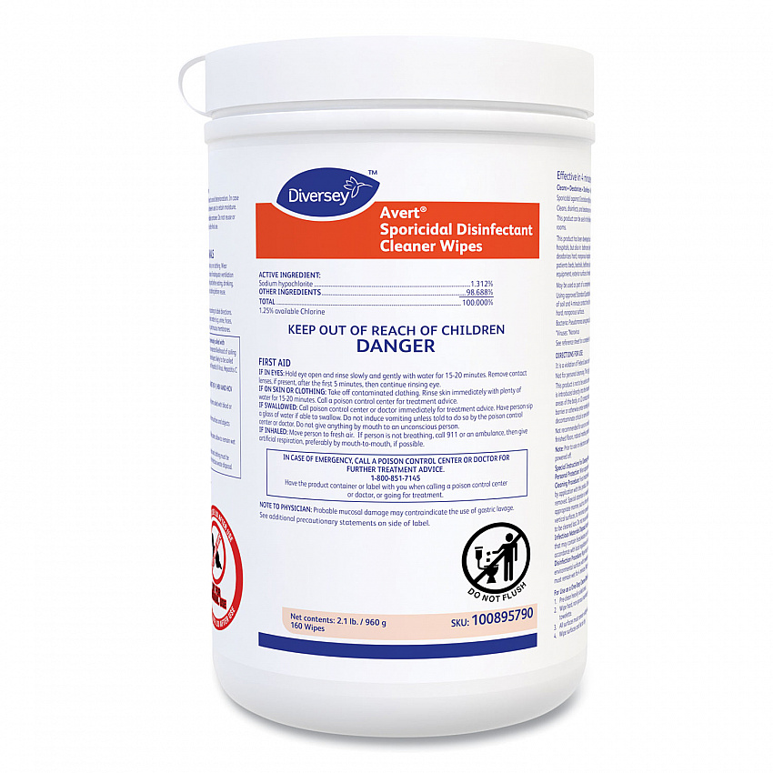 Avert Sporicidal Disinfectant Cleaner Wipes, 6 x 7, Chlorine Scent, 160/Canister, 12/Carton (100895790)