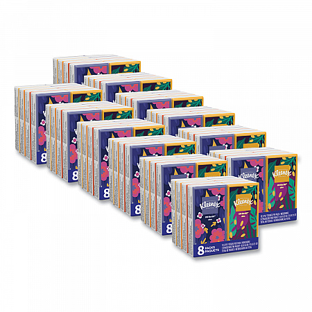 On The Go Packs Facial Tissues, 3-Ply, White, 10 Sheets/Pouch, 8 Pouches/Pack, 12 Packs/Carton (46651CT)