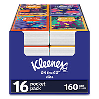 On The Go Packs Facial Tissues, 3-Ply, White, 10 Sheets/Pouch, 16 Pouches/Pack,  6 Packs/Carton (54635)
