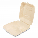 Bagasse PFAS-Free Food Containers, 3 Compartments, 9 x 3.19 x 9, Tan, Sugarcane, 200/Carton (HNGE3C9NPFA)