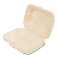 Bagasse PFAS-Free Food Containers, Hoagie/Hinged Lid, 6 x 3 x 9, Tan, Sugarcane, 250/Carton (HINGE96NPFA)