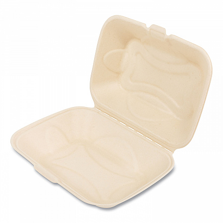 Bagasse PFAS-Free Food Containers, Hoagie/Hinged Lid, 6 x 3 x 9, Tan, Sugarcane, 250/Carton (HINGE96NPFA)