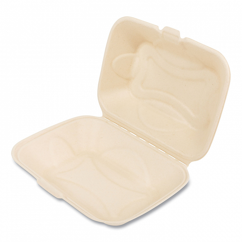 Bagasse PFAS-Free Food Containers, Hoagie/Hinged Lid, 6 x 3 x 9, Tan, Sugarcane, 250/Carton (HINGE96NPFA)