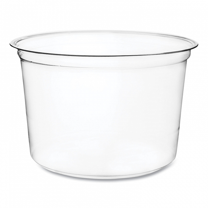 Round Deli Pots, Compostable, 16 oz, 4.6 Diameter x 3" h, Clear, Plastic, 500/Carton (CFDC16)