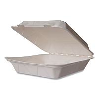 White Molded Fiber Clamshell Containers, Compostable, 9 x 9 x 3, White, Sugarcane, 200/Carton (WHBRG9HW)