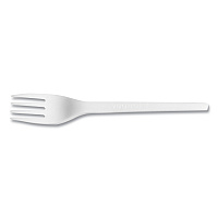 White CPLA Cutlery, General Purpose Fork, Plastic, White, 1,000/Carton (VWFK65)