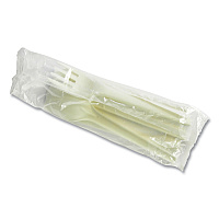 Cutlery Kits, Compostable, General Purpose, Fork/Knife/Napkin/Spoon, Plastic, White, 250/Carton (VWKFSWN)
