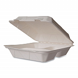 White Molded Fiber Clamshell Containers, Compostable, 3 Compartments, 9 x 18 x 2, White, Sugarcane, 200/Carton (WHBRG93HW)