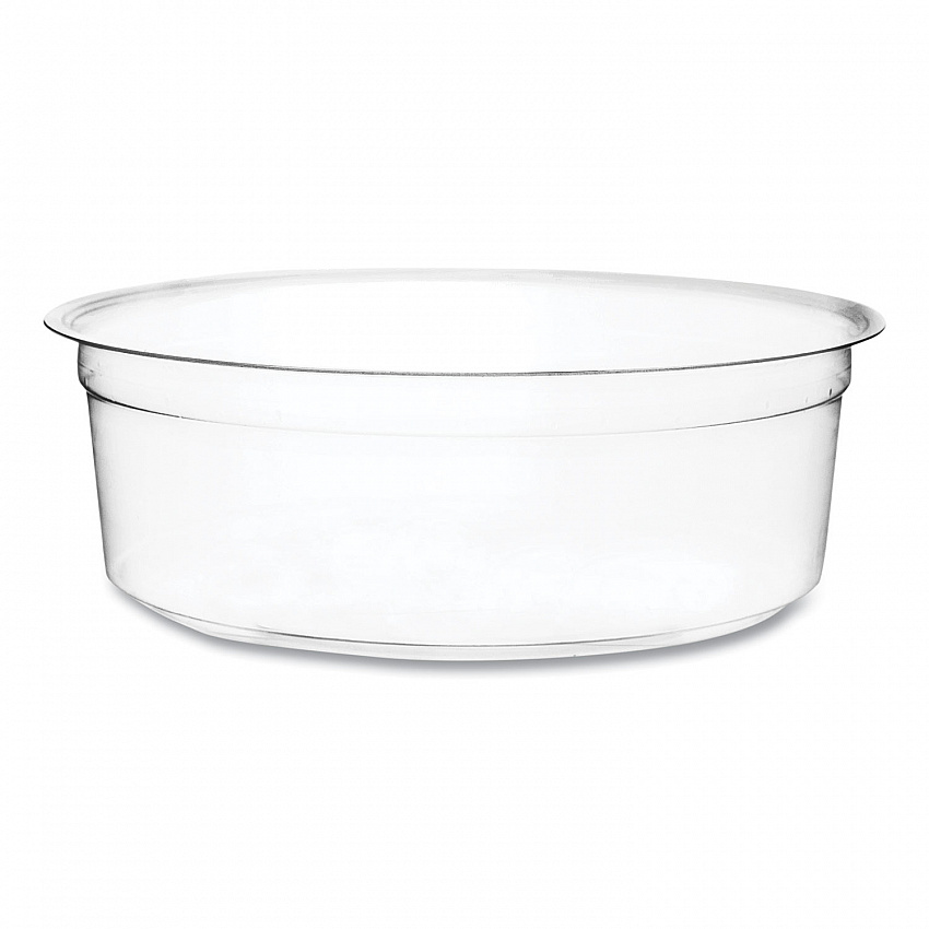 Round Deli Pots, Compostable, 8 oz, 4.6" Diameter x 1.5" h, Clear, Plastic, 500/Carton (CFDC08)