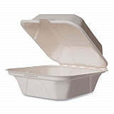 White Molded Fiber Clamshell Containers, Compostable, 5.9 x 5.9 x 2.9, White, Sugarcane, 400/Carton (WHBRG6HW)