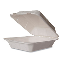 White Molded Fiber Clamshell Container, Compostable, 7.9 x 7.9 x 2.9, White, Sugarcane, 200/Carton (WHBRG8HW)