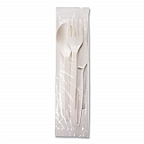 EcoSense Renewable PSM Wrapped Cutlery Kit, Fork/Knife/Napkin/Spoon, Plastic, White, 250/Carton (EPS005)
