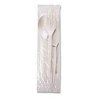 EcoSense Renewable PSM Wrapped Cutlery Kit, Fork/Knife/Napkin/Spoon, Plastic, White, 250/Carton (EPS005)